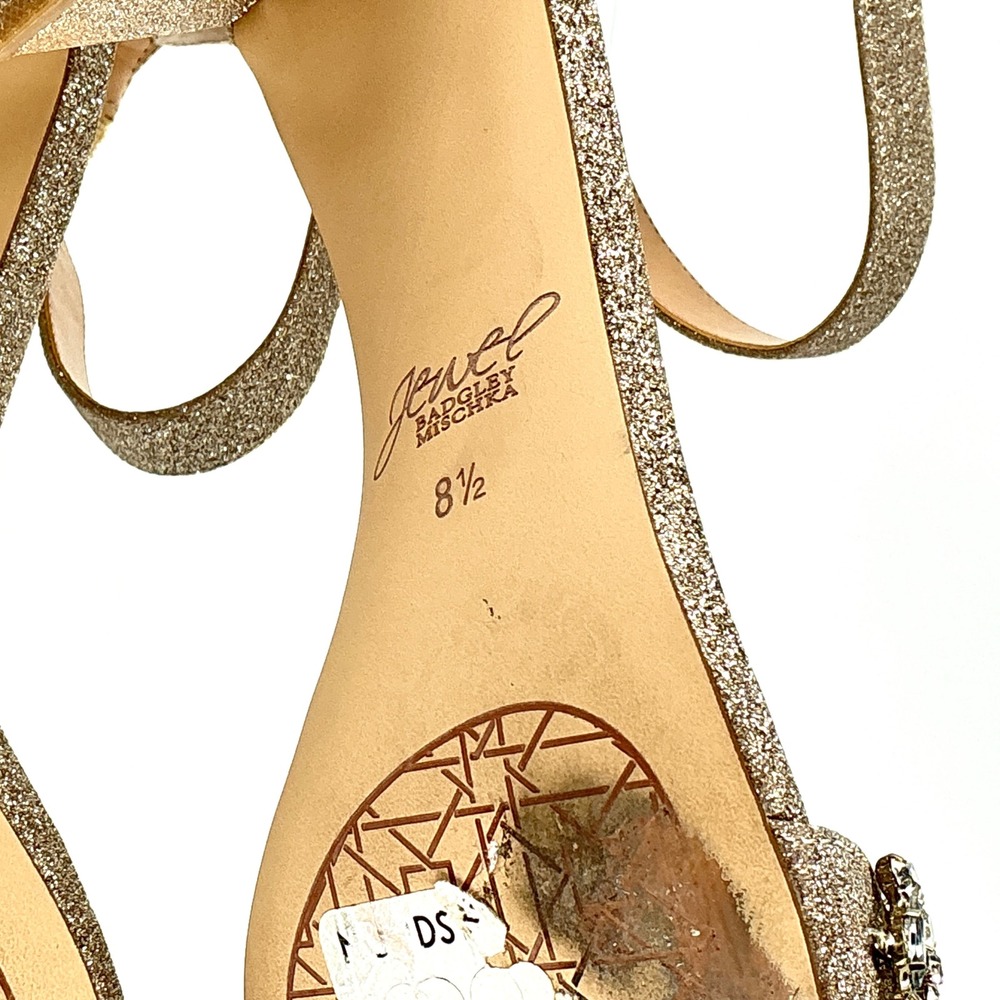 Jewel Badgley Mischka Size 8.5 Champagne Gold Glitter Crystal Heels Sandal James - Picture 5 of 12